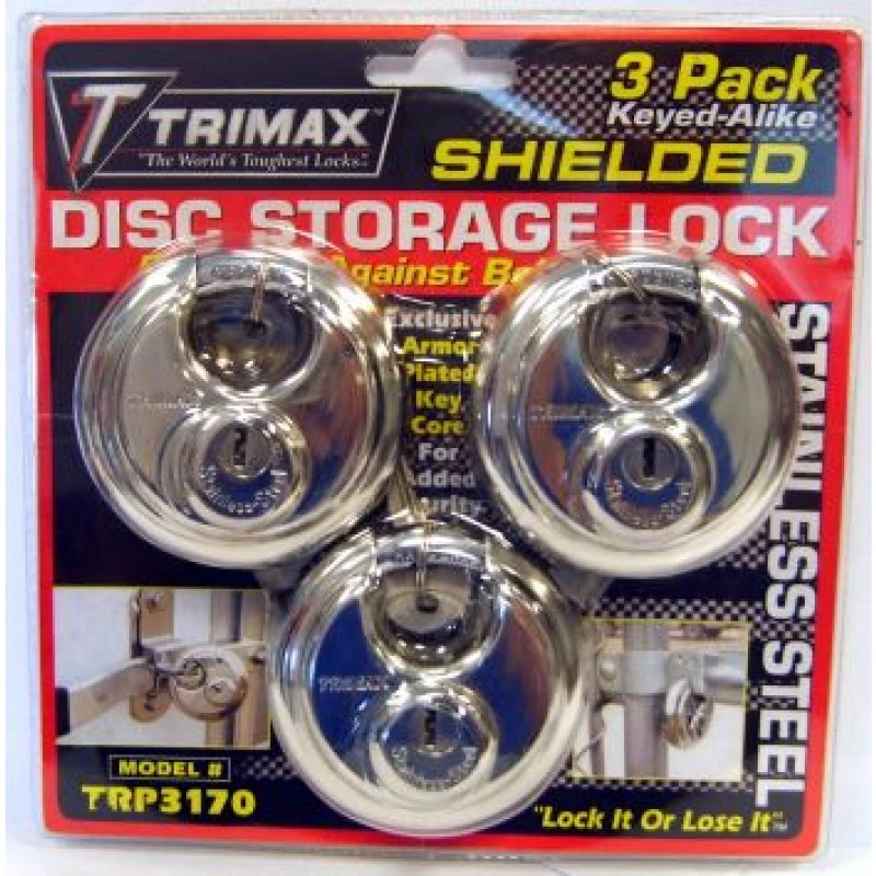 Trimax Stainless Steel Round Padlock 10MM Shack 3PK TRP3170 - Hitches