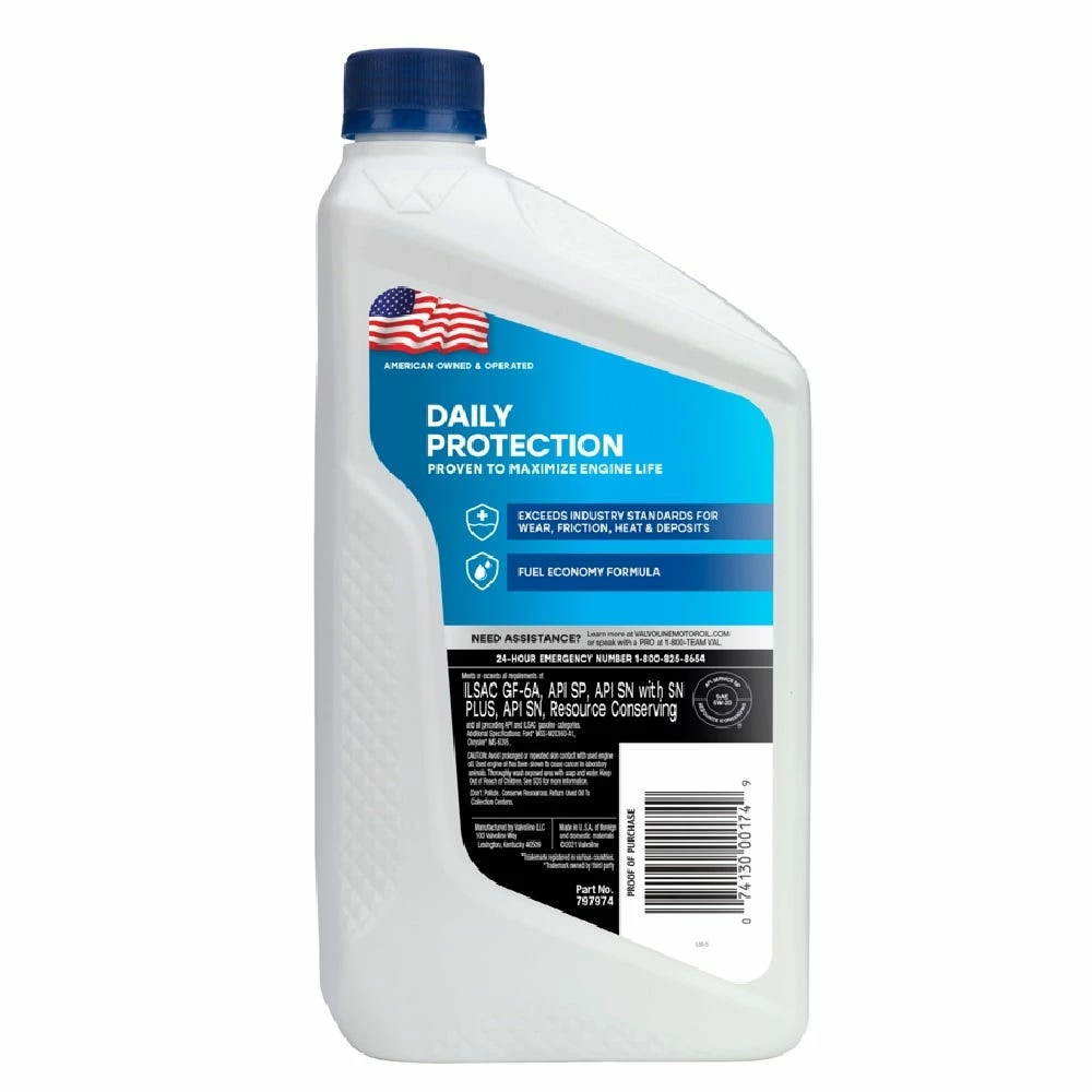 Valvoline Daily Protection SAE 5W-20 Synthetic Blend Motor Oil, 1 Quart - 797974 - Image 2