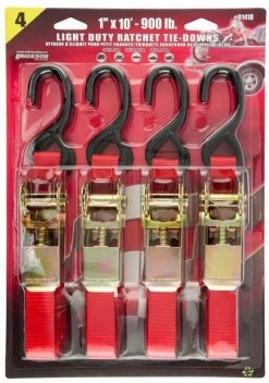 Erickson (4) Light Duty 1" X 10' Ratchets Tie Down Straps 900 Lb. (01418)
