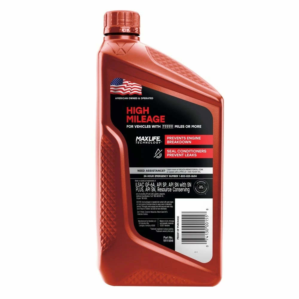Valvoline High Mileage with MaxLife Technology SAE 5W-30 Synthetic Blend Motor Oil, 1 Quart - VV1556 - Image 2