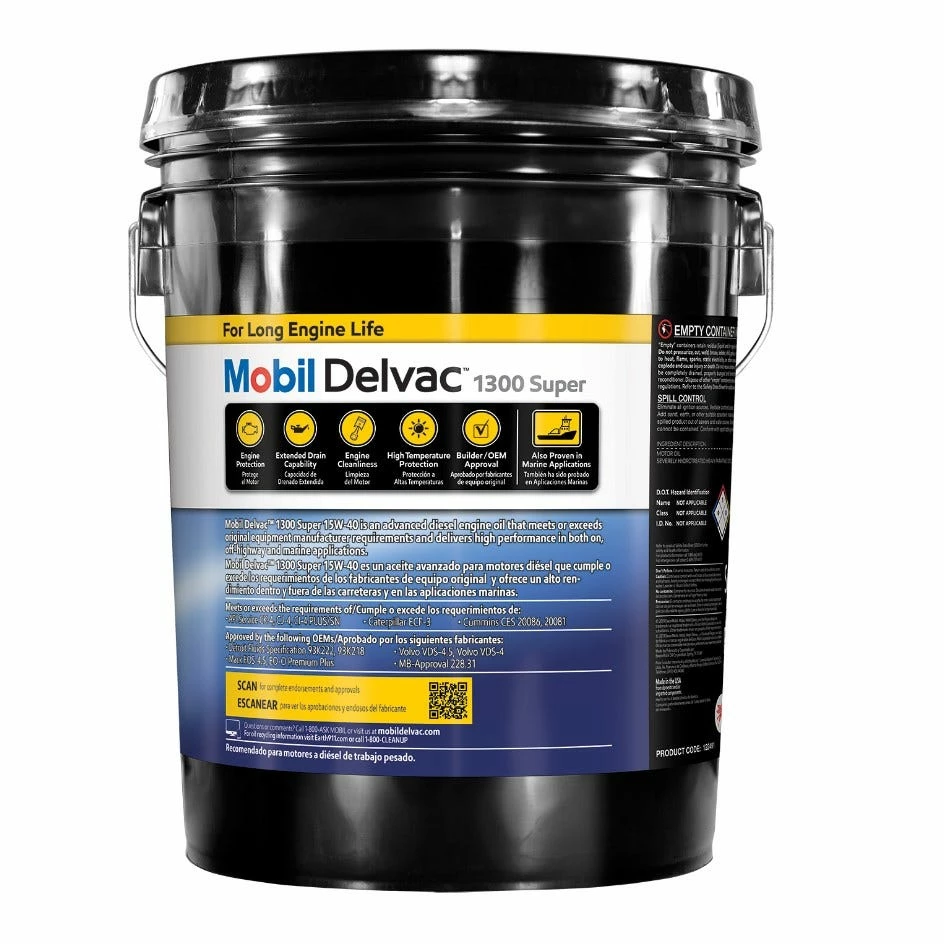 Mobil Delvac 1300 Super Heavy Duty Diesel Engine Oil 15W-40, 5 Gallon - 122491 - Motor Oil - Image 2