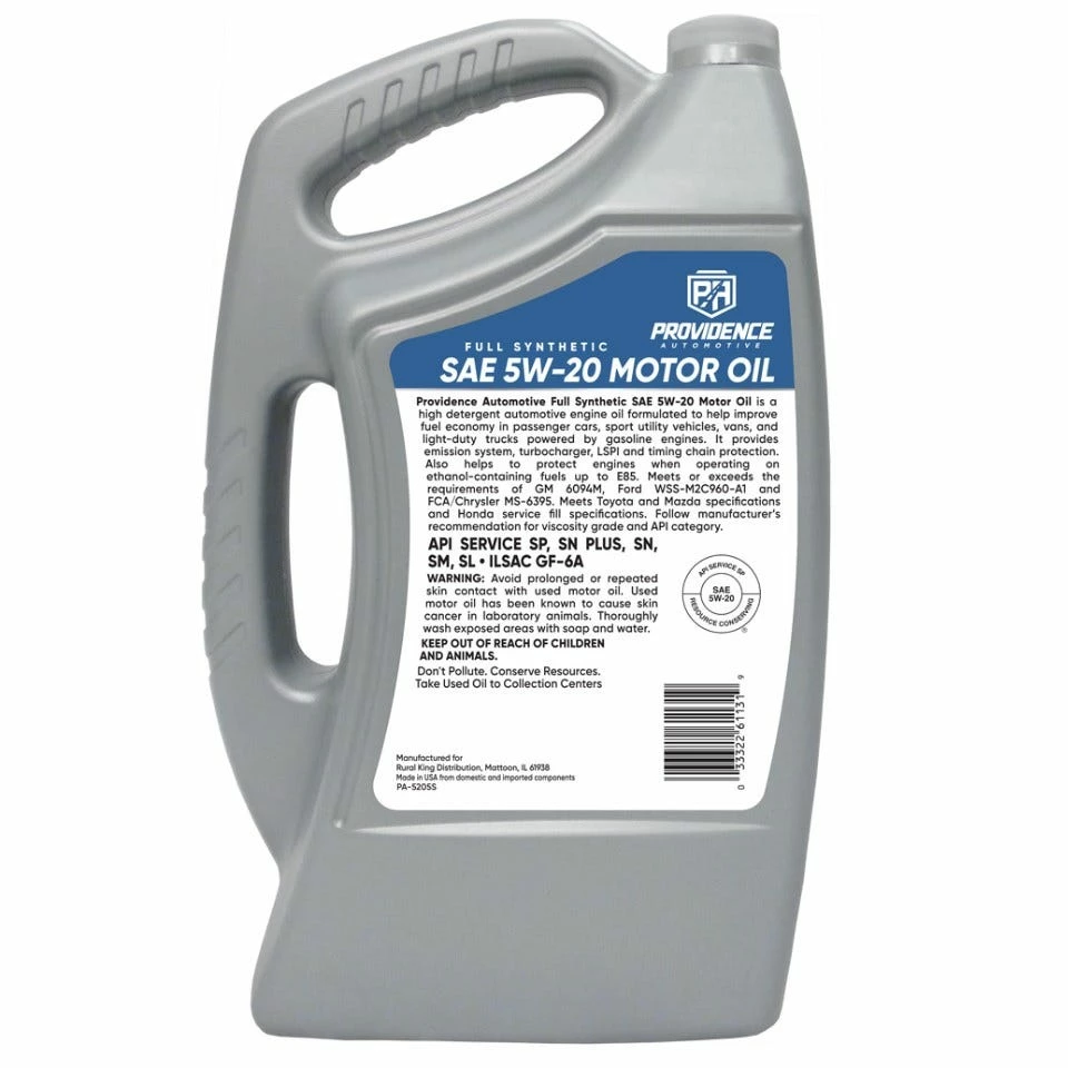 Providence Automotive Oil Full Synthetic 5W20, 5 Quart - PA-5205S - Motor Oil - Image 2