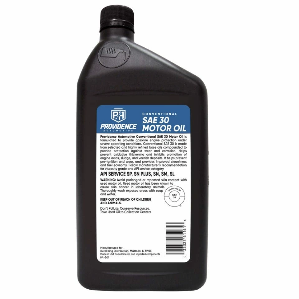 Providence Automotive Oil 30WT, 1 Quart - PA-301 - Motor Oil - Image 2