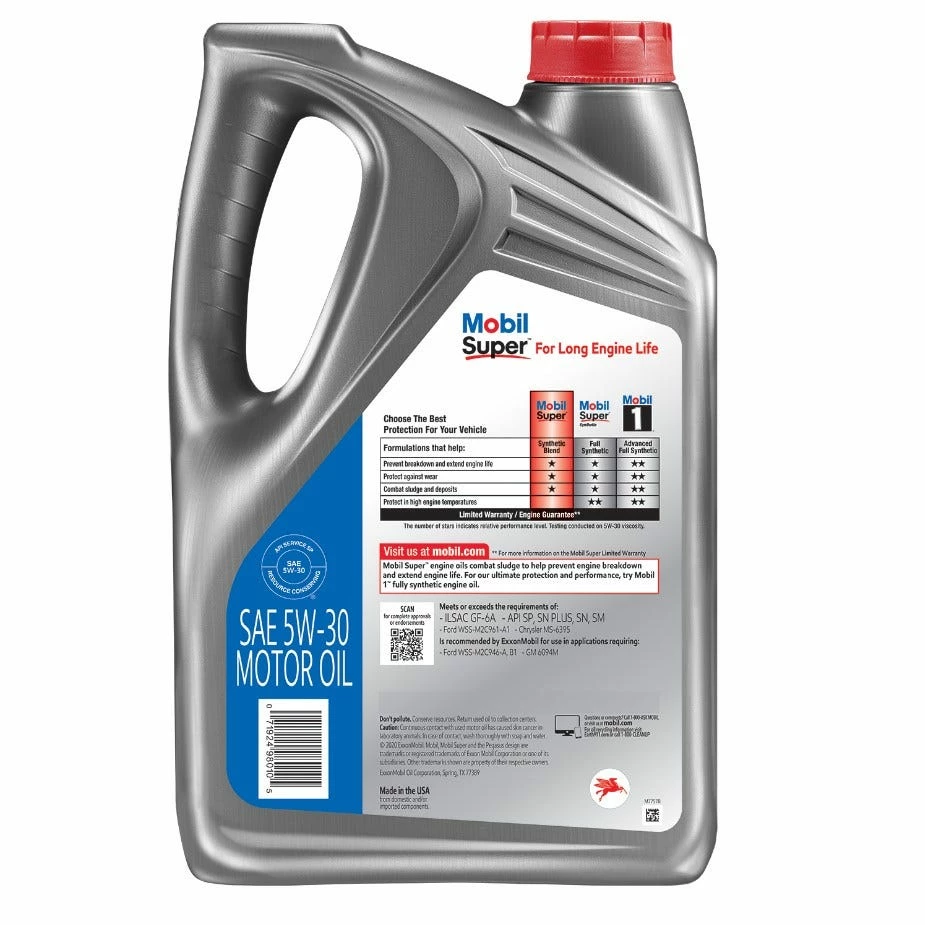 Mobil Super Synthetic Blend Motor Oil 5W-30, 5 Quart - 124407 - Image 2