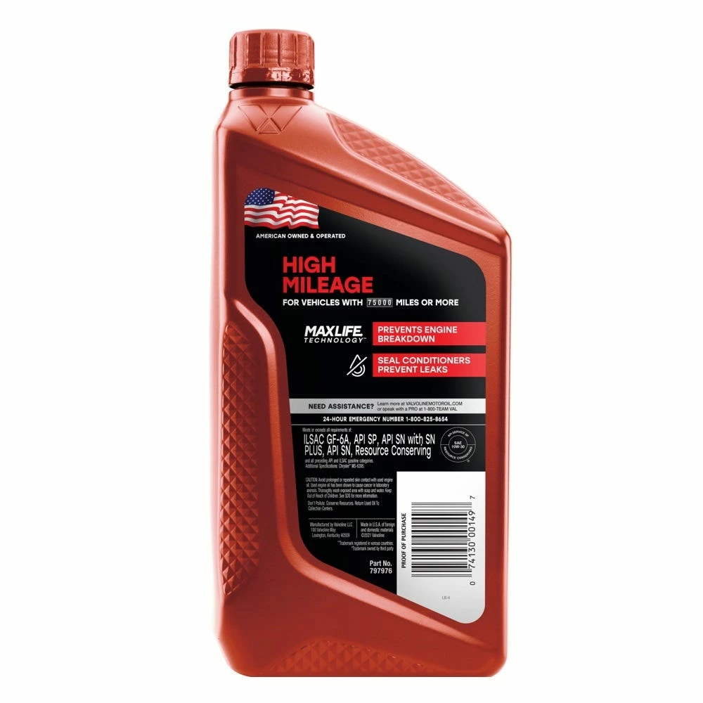 Valvoline MaxLife High Mileage 10W-30 Motor Oil, 1 Quart - 797976 - Image 2