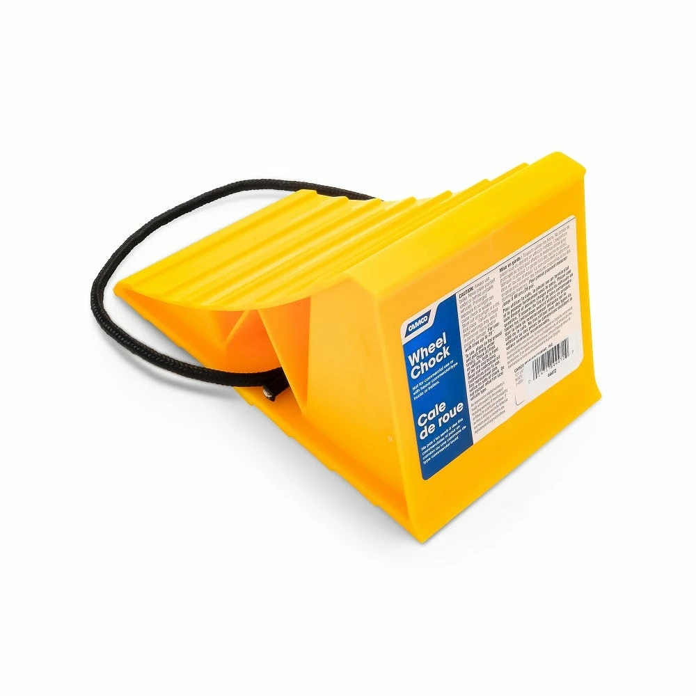 Camco Wheel Chock with Rope Yellow - 44472 - Exterior Accessories