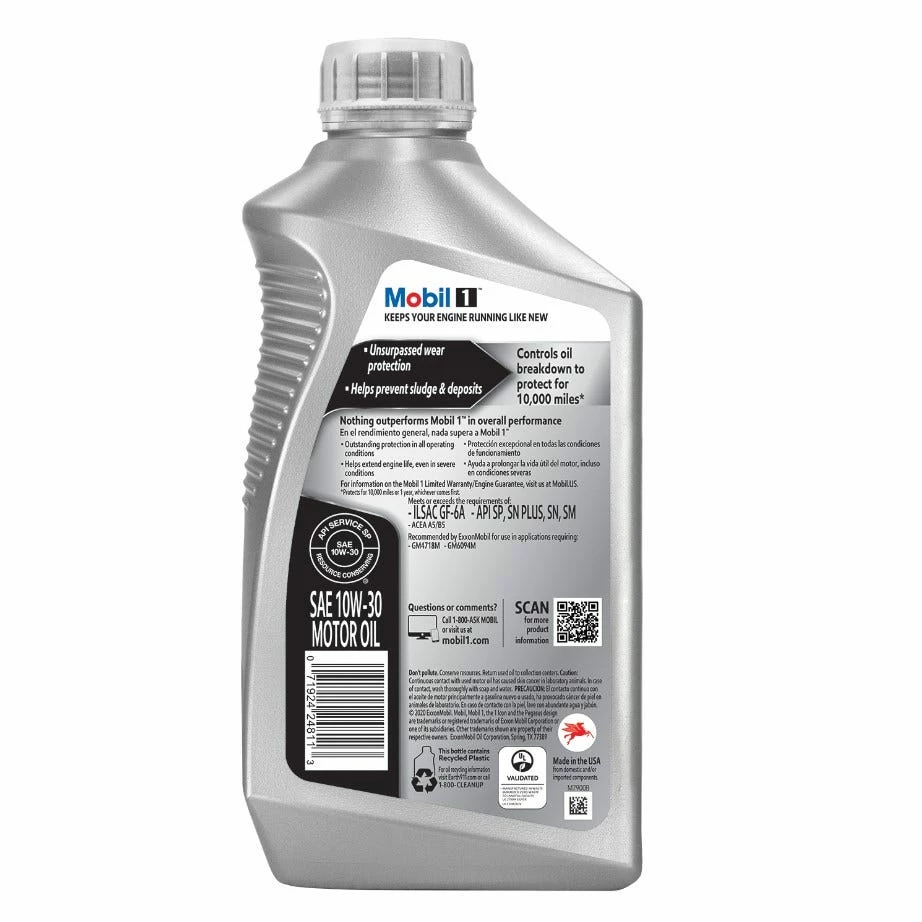 Mobil 1 Advanced Full Synthetic Motor Oil 10W-30, 1 Quart - 122319 - Greases & Lubricants - Image 2